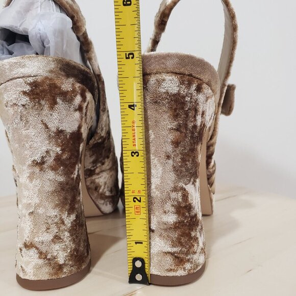 Sam Edelman Jildie Slingback Mary Jane Heel Size 10 Sand Crushed Velvet Retro - Picture 7 of 15